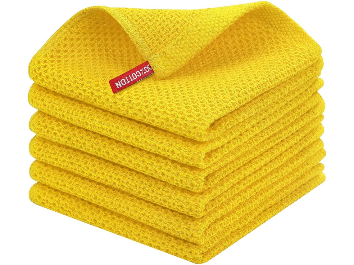 Paños De Cocina De Algodón Con Diseño De Gofre, Súper Suaves, Absorbentes Y De Secado Rápido, 12 X 12 Pulgadas, Paquete De 6