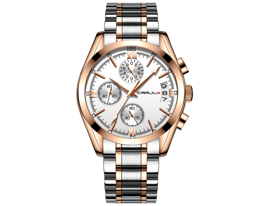 Reloj De Pulsera Para Hombre Con Correa De Acero Inoxidable Y Tres Zonas Horarias 1 Blanco Rosa Rojo