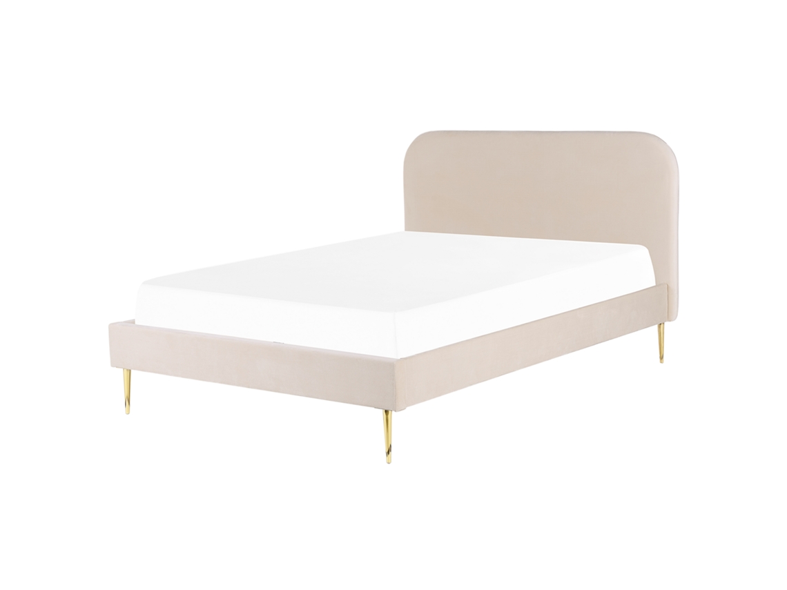 Cama con somier BELIANI Flayat de Terciopelo Beige 173x215x109