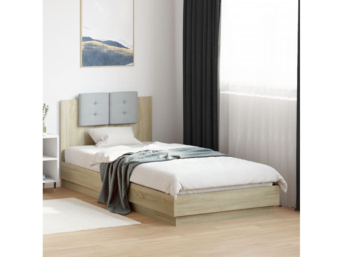 Estructura De Cama Cabecero Luces Led Roble Sonoma 90x200 Cm