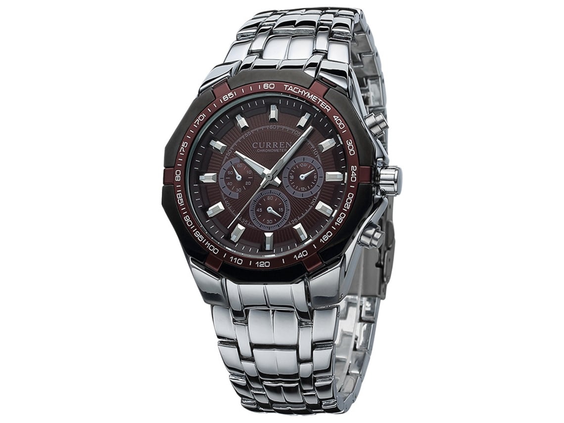 Reloj De Hombre De Acero Inoxidable (marrón Plateado), Estilo Casual, De Cuarzo, Resistente Al Agua.