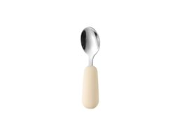 Utensilios de alimentación adecuados para bebés y niños pequeños: cuchara de mango corto, acero inoxidable 304, amarillo claro.