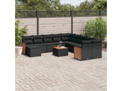 Conjunto de sofá de jardín de 12 piezas con cojines en mimbre sintético negro de DKD Home Decor