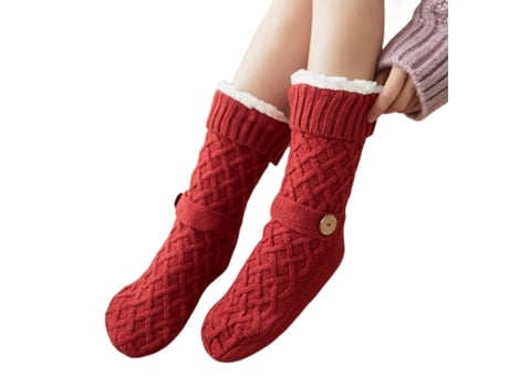 Outono inverno grosso fuzzy quente meias de chão para casa cama chão presente de natal Vino rojo