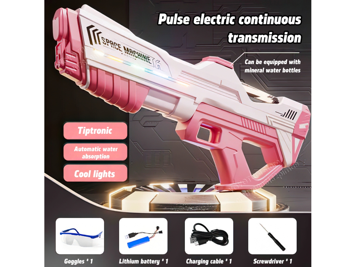 (rosa) Pulsado Eléctrico Conectado Pistola De Agua, Gran Capacidad - Absorción Automática De Agua - Luz - Pistola De Juguete Al Aire Libre