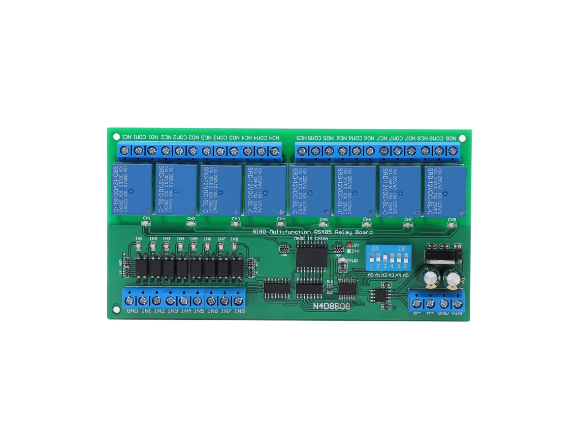 Módulo de relé RS485, 8 entradas, 8 salidas, carril DIN35, placa de expansión PLC 12 V N4D8B08-R
