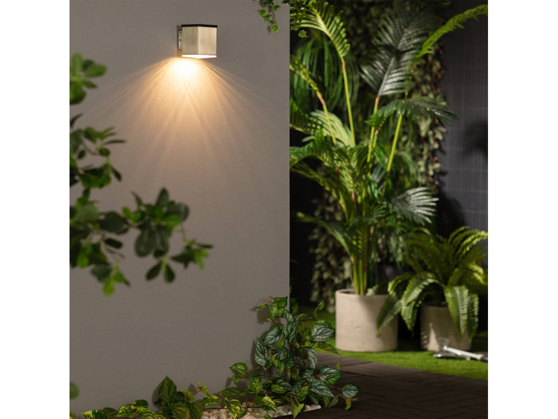 Aplique De Pared Exterior Solar Led De Acero Inoxidable Jafaro 3000k Branco Quente