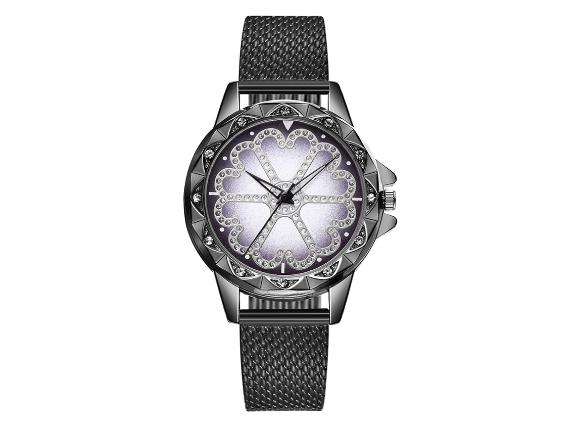 Reloj De Pulsera De Cuarzo Para Mujer Vansvar Con Piedras Preciosas, Aleación De Metal Negro.