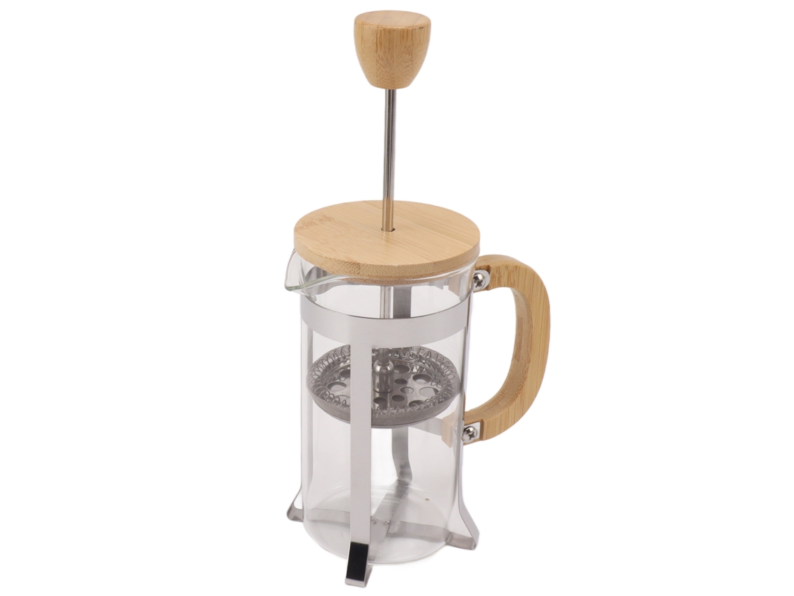 Cafetera Prensa Francesa 350ml Vidrio Borosilicato Termorresistente Con Mango De Madera Clásica Aislante