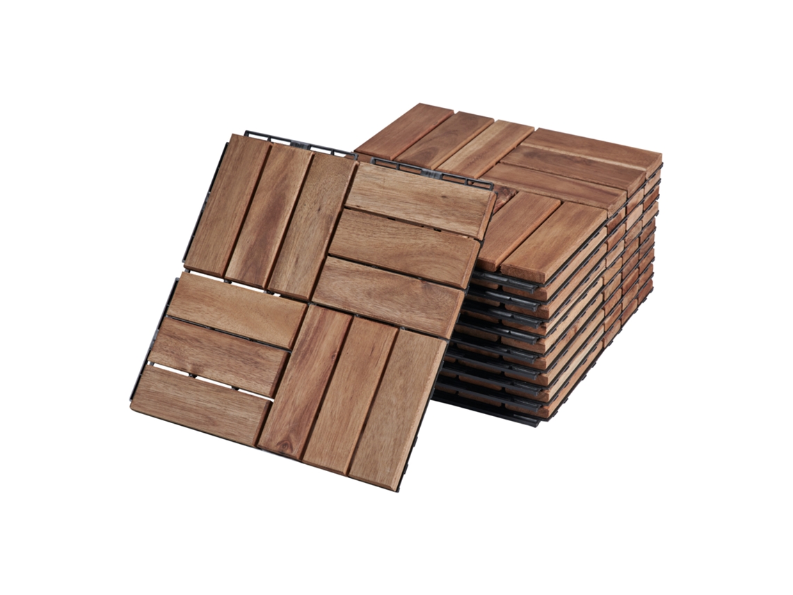 Set de 10 baldosas clic Alliste 12 láminas acacia/plástico 0,9 m² - Natural CASA.PRO
