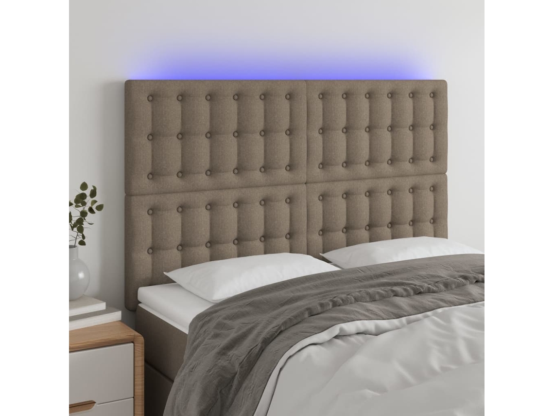 Cabecero Con Luces Led Tela Gris Taupe 144x5x118/128 Cm