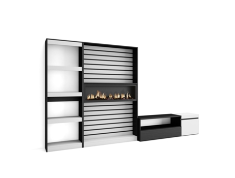 Muebles de Salón para TV 320x186x35cm Chimenea eléctrica Blanco y negro