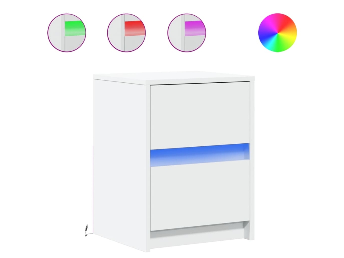 Maison Exclusive - Mesitas De Noche Con Luces Led 2 Uds Madera Ingeniería Blanca