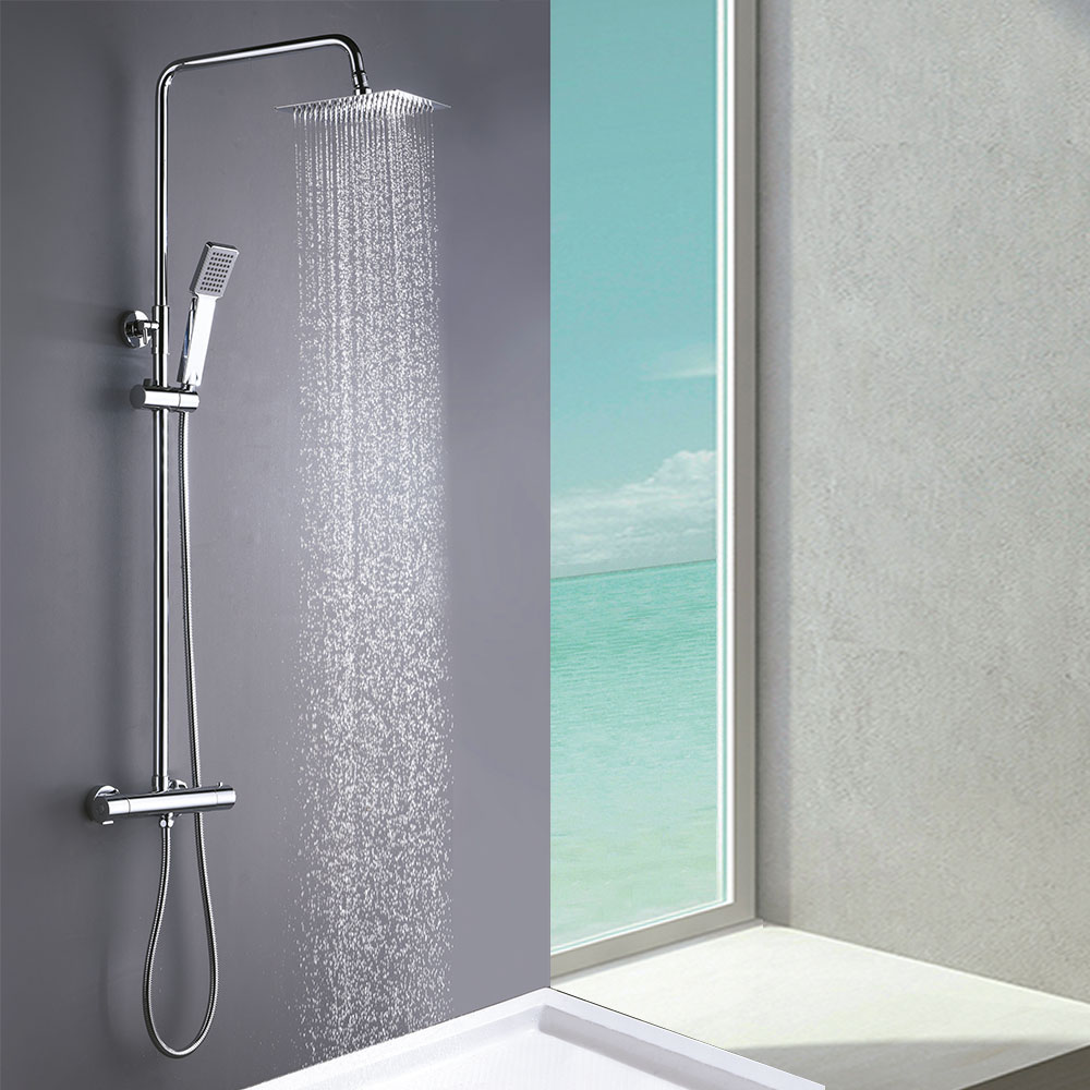 Columna De Ducha extralarga mol con grifo y tubo redondo extensible 100 150 cm. ideal bañera. rociador mano cuadrados. acabados cromo.
