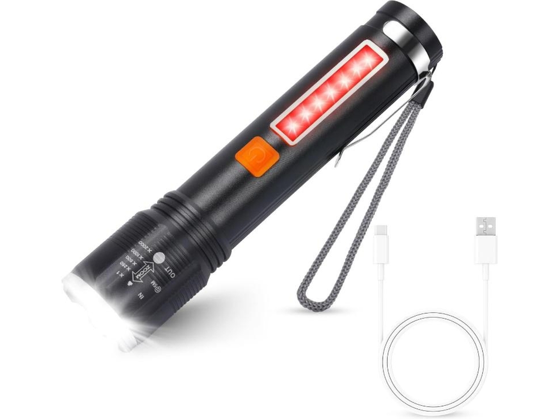 Antorcha LED 3000 Lúmenes Recargable 4 Modos Linterna de Bolsillo Impermeable para Acampar Senderismo Emergencia Negro YEMAESRE