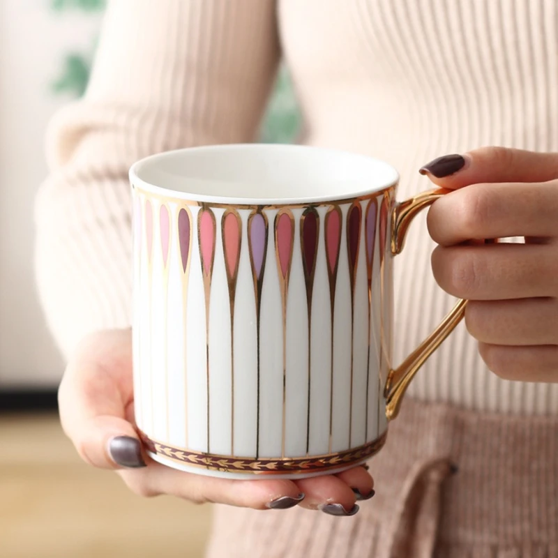 Taza De Café/oficina De Cerámica De Lujo Nórdica Pintada A Mano En Color Dorado (rosa, 450 Ml)