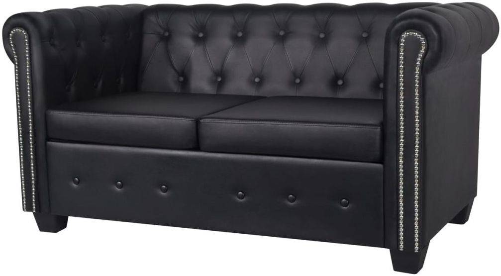 Vidaxl Sofá Tipo chesterfield 2 plazas revestimiento de cuero artificial negro