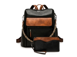 Mochila para mujer con monedero, bolso impermeable de piel sintética en negro y marrón de Hexinyigjly (conjunto de dos piezas)