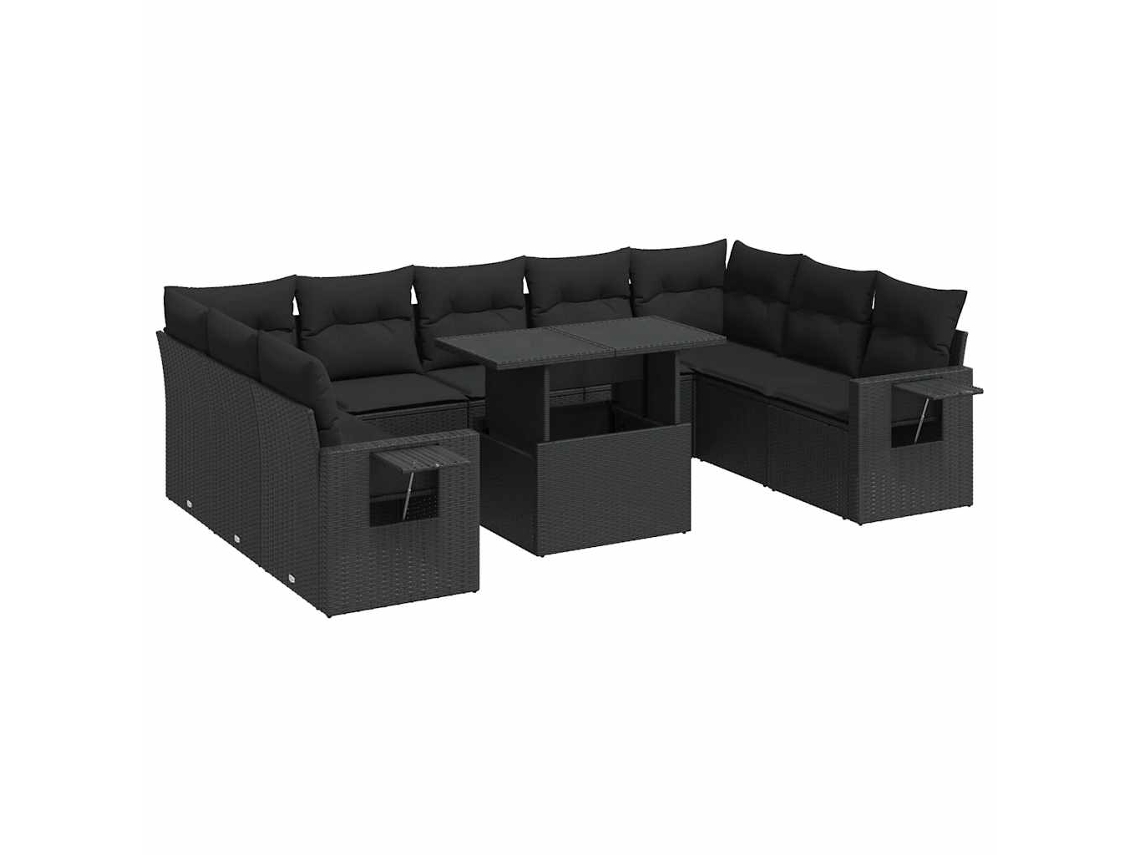 Maison Exclusive - Set De Sofás De Jardín Y Cojines 10 Pzas Ratán Sintético Negro