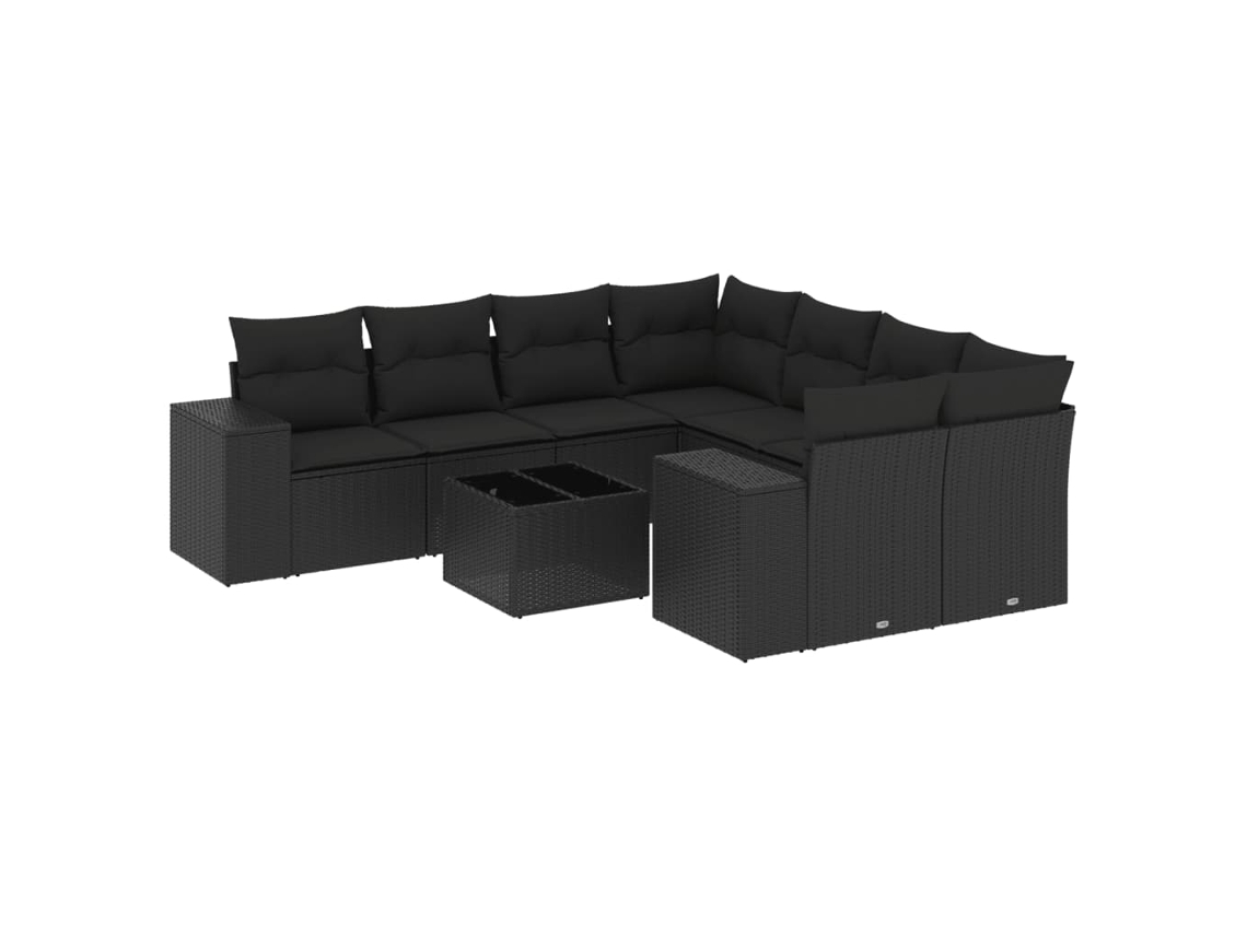 Conjunto de 9 sofás de jardín con cojines, mimbre, negro, MAISON EXCLUSIVE (9 piezas)