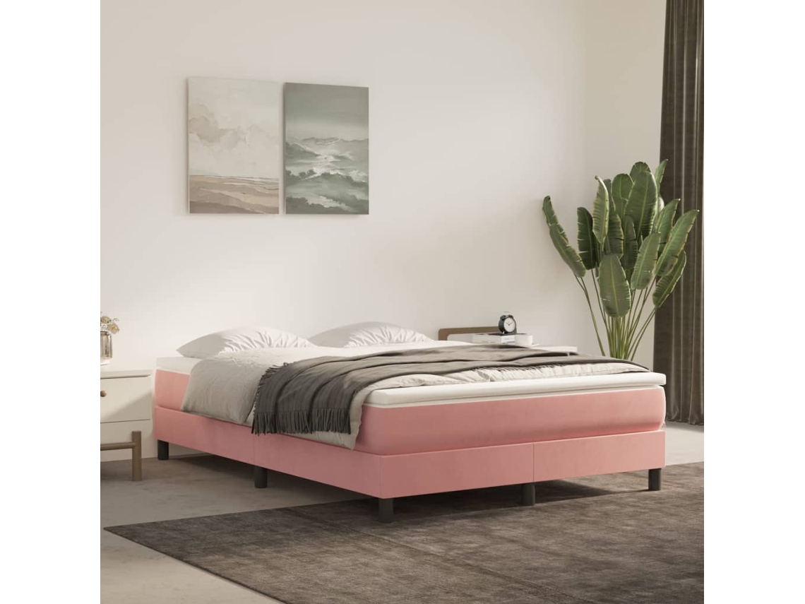 Estructura De Cama Sin Colchón Terciopelo Rosa 140x190 Cm