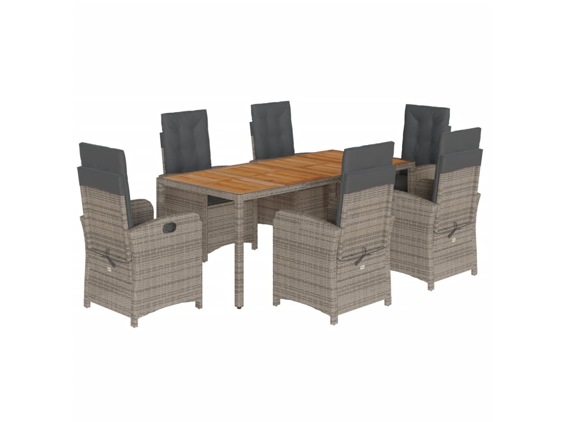 Juego de 7 piezas de comedor de jardín con cojines de mimbre, gris, EXCLUSIVA MAISON
