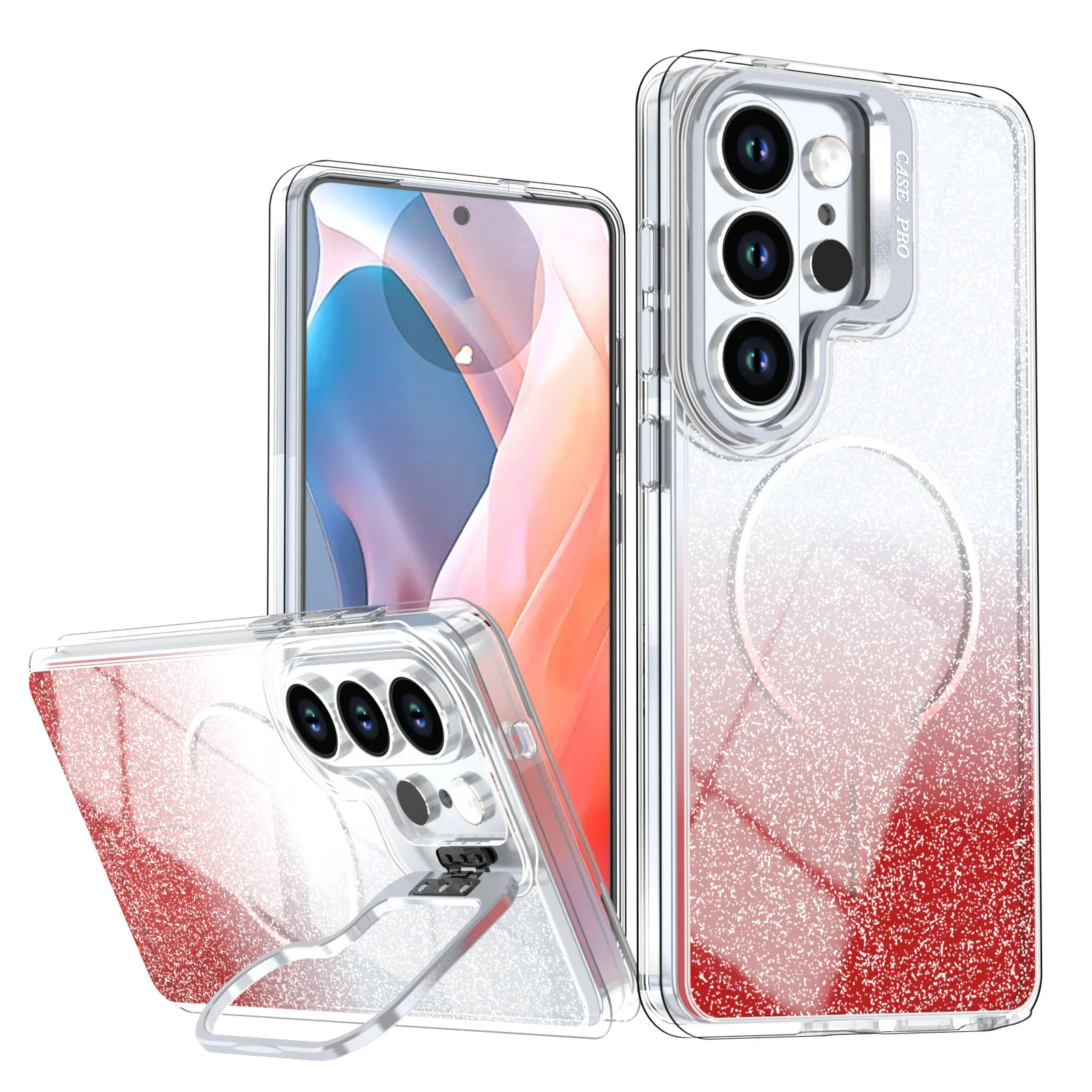 (galaxy S24 Ultra, Rojo) Funda Con Montura De Lente Flash Gradient Para Samsung, Compatible Con Carga Inalámbrica Magsafe