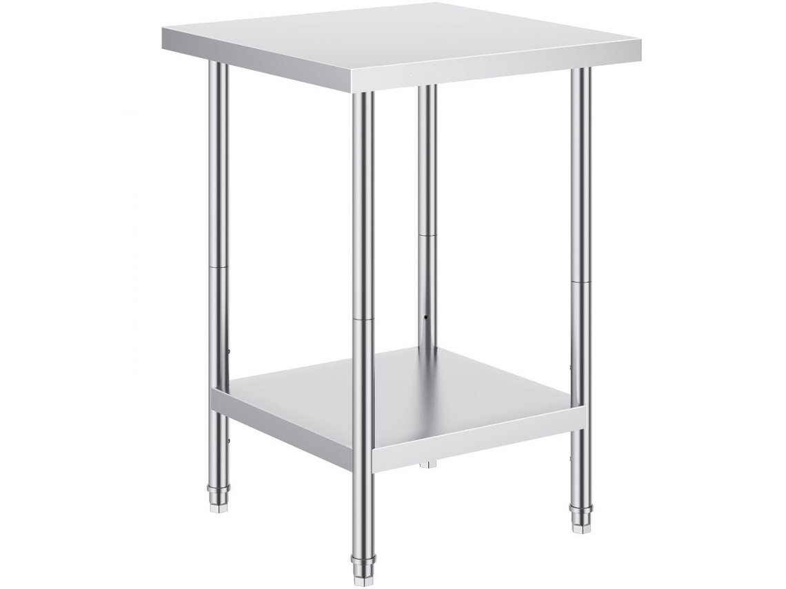 Mesa de trabajo de acero inoxidable de 610 x 610 mm con estante ajustable Tekmaquinas