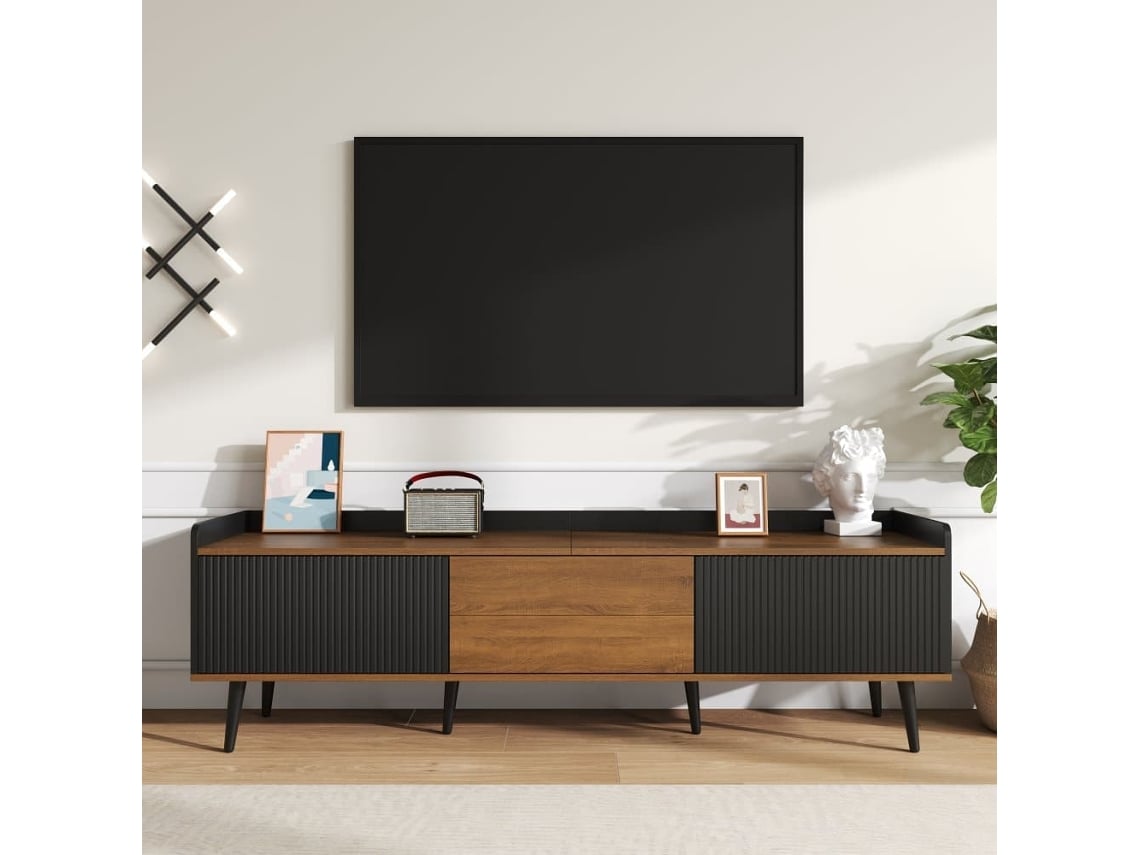 Mueble Tv 160 Cm - Diseño Compacto, 3 Puertas - Negro Y Natural