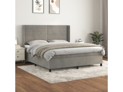 Cama Box Spring Con Colchón Terciopelo Gris Claro 180x200 Cm