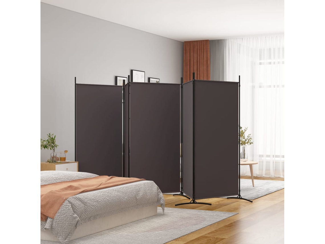 Biombo divisor de 5 paneles de tela marrón 433x180 cm