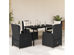 Juego de comedor de jardín de 5 piezas con cojines, mimbre sintético negro, DKD Home Decor