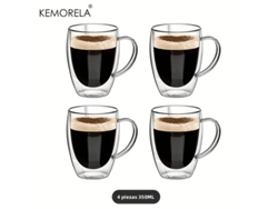 Tazas de café de vidrio de doble pared con aislamiento térmico y asas, 350 ml, transparente Mdug (4 unidades)