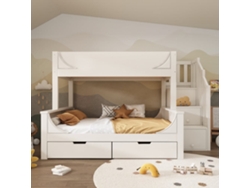 Cama Litera 90x200cm 140x200cm - Diseño Elegante Con Escaleras, Protección Contra Caídas, Blanco