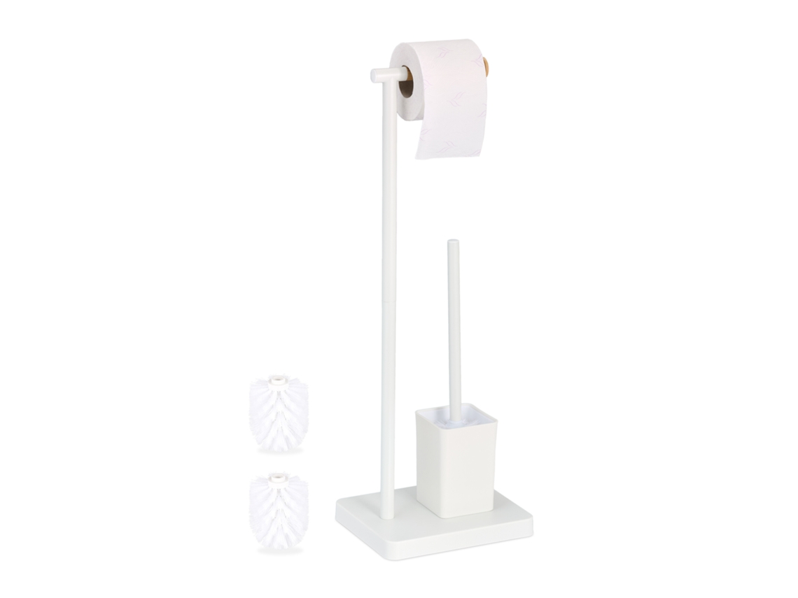 Conjunto De Sanita Relaxdays, Hbt: 66,5 X 23 X 18 Cm, Suporte Para Papel Higiénico, Escova, Aço Inox, Branco