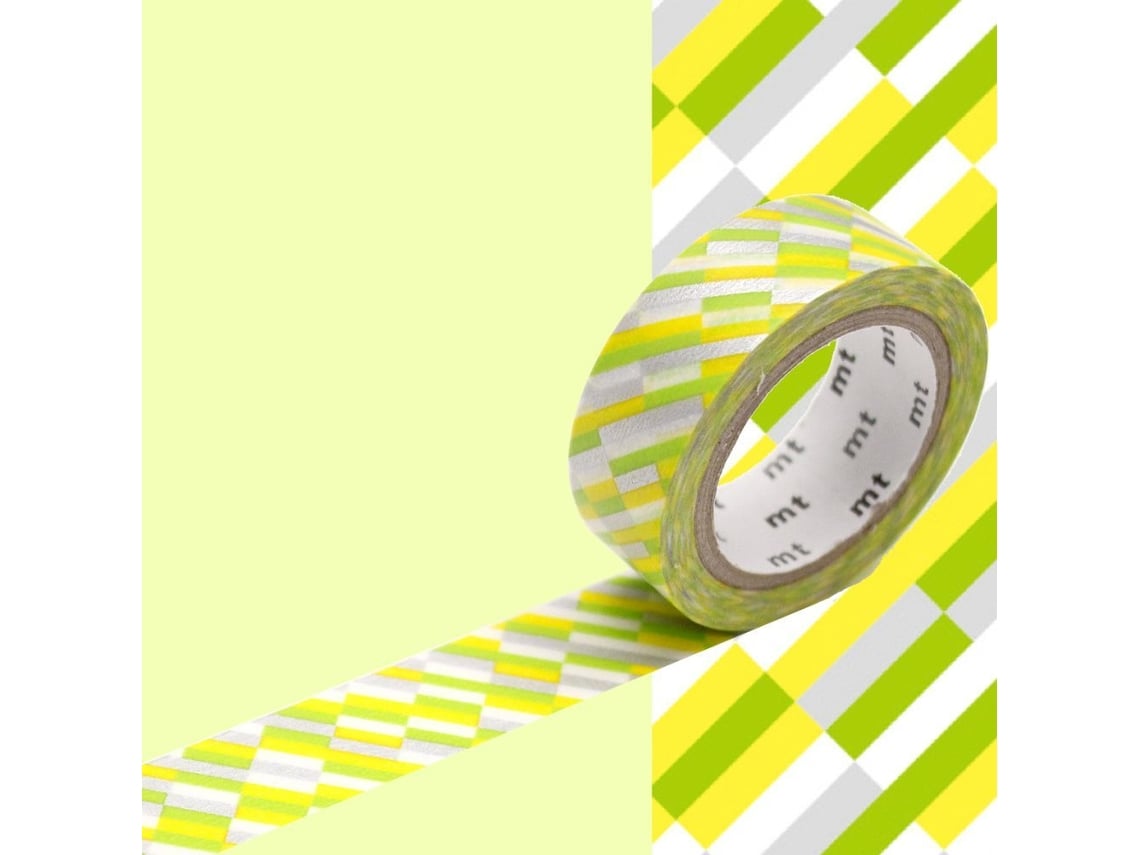 Cinta adhesiva decorativa mosaico - Plata y verde - 1,5 cmx7 m