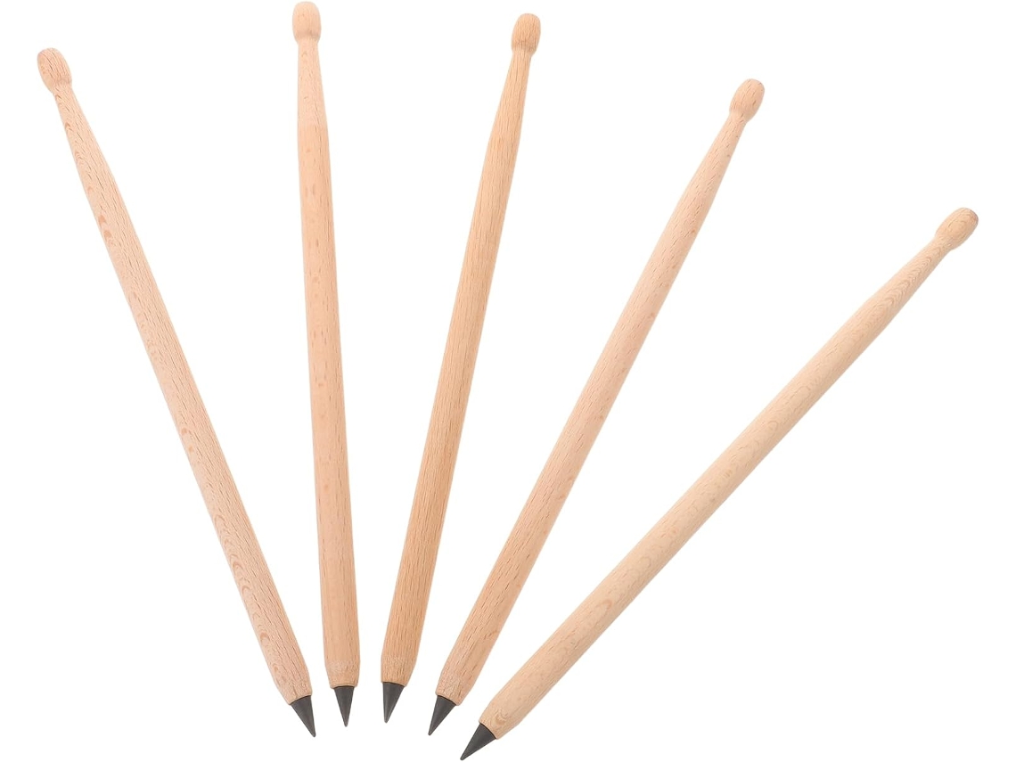Juego De 5 Lápices Hb Con Forma De Baqueta De Madera, Líneas Precisas Y Borrables.