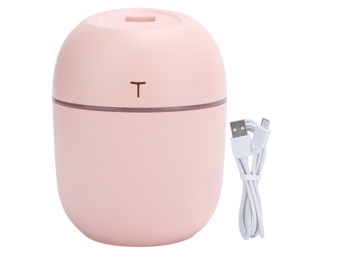 Mini humidificador portátil USB de 5 V, difusor de aceites esenciales con luz LED nocturna, color rosa