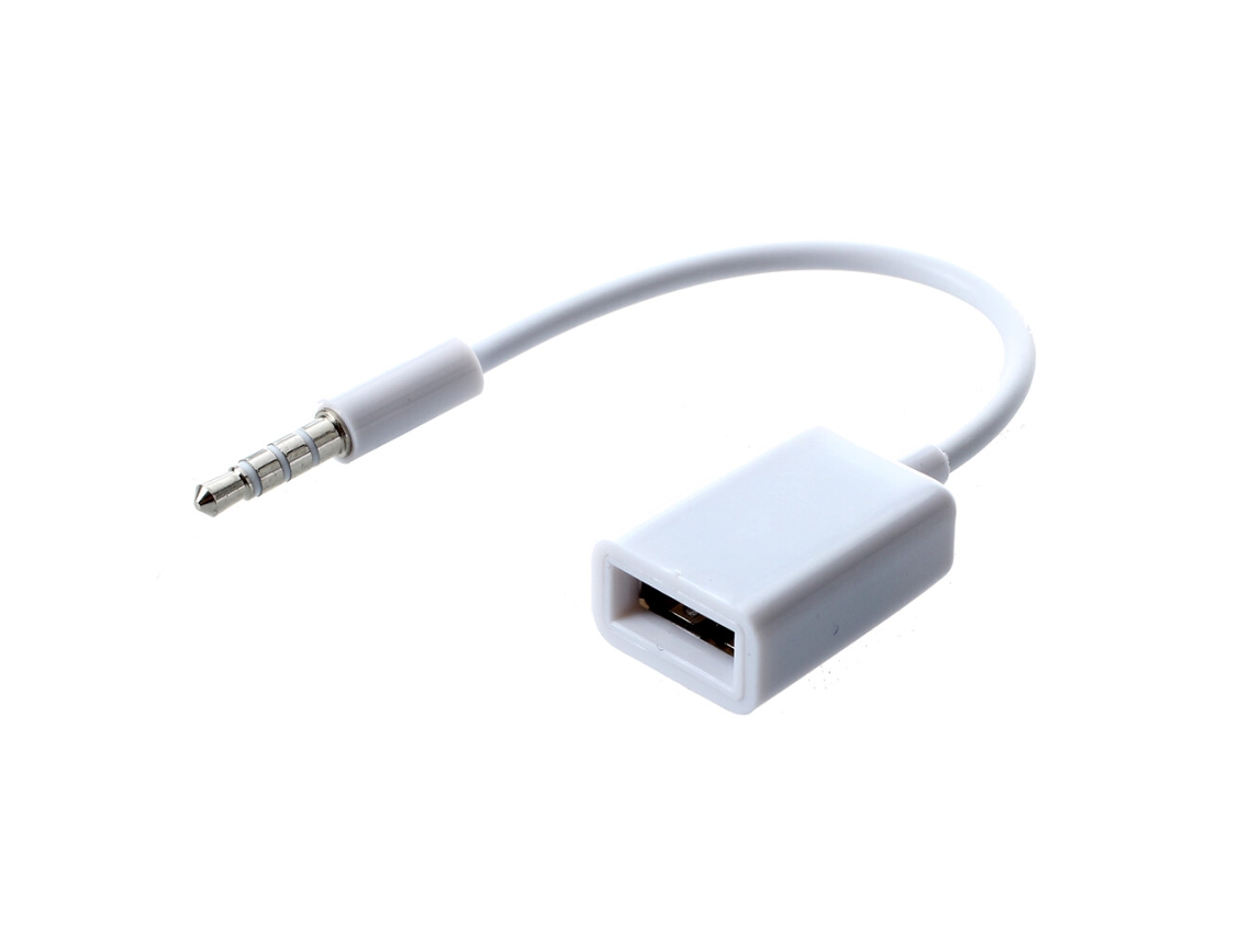 Cable convertidor de audio para coche, conector auxiliar macho de 3,5 mm a USB 2.0 hembra, blanco