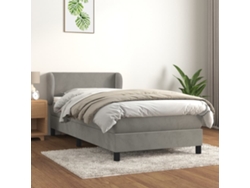 Cama Box Spring Con Colchón Terciopelo Gris Claro 90x190 Cm