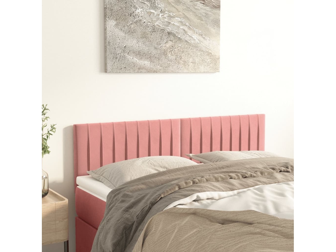 Cabeceros 2 Unidades Terciopelo Rosa 72x5x78/88 Cm