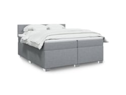 Cama Box Spring Con Colchón Tela Gris Claro 200x200 Cm