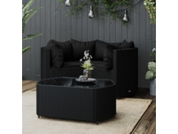 Conjunto de jardín de 4 piezas con cojines en mimbre sintético negro de DKD Home Decor