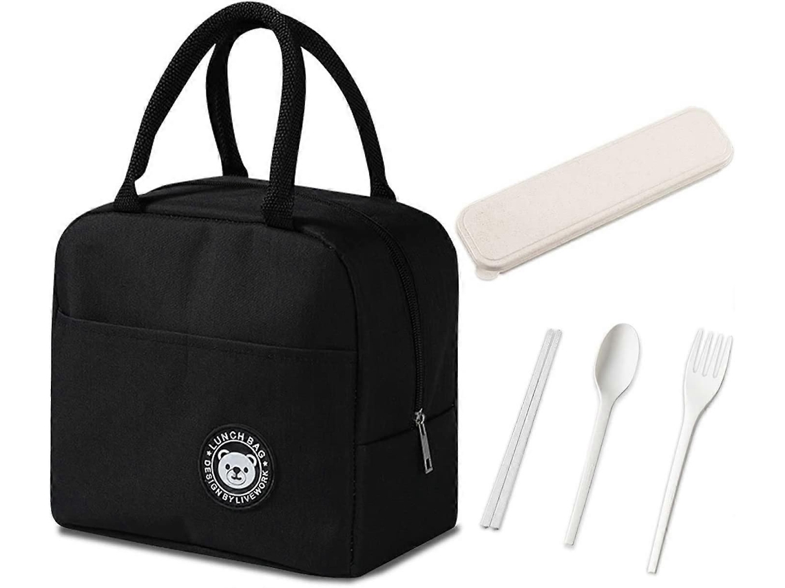 Bolsa térmica negra para el almuerzo, impermeable y a prueba de fugas, reutilizable y plegable. GOKOCO