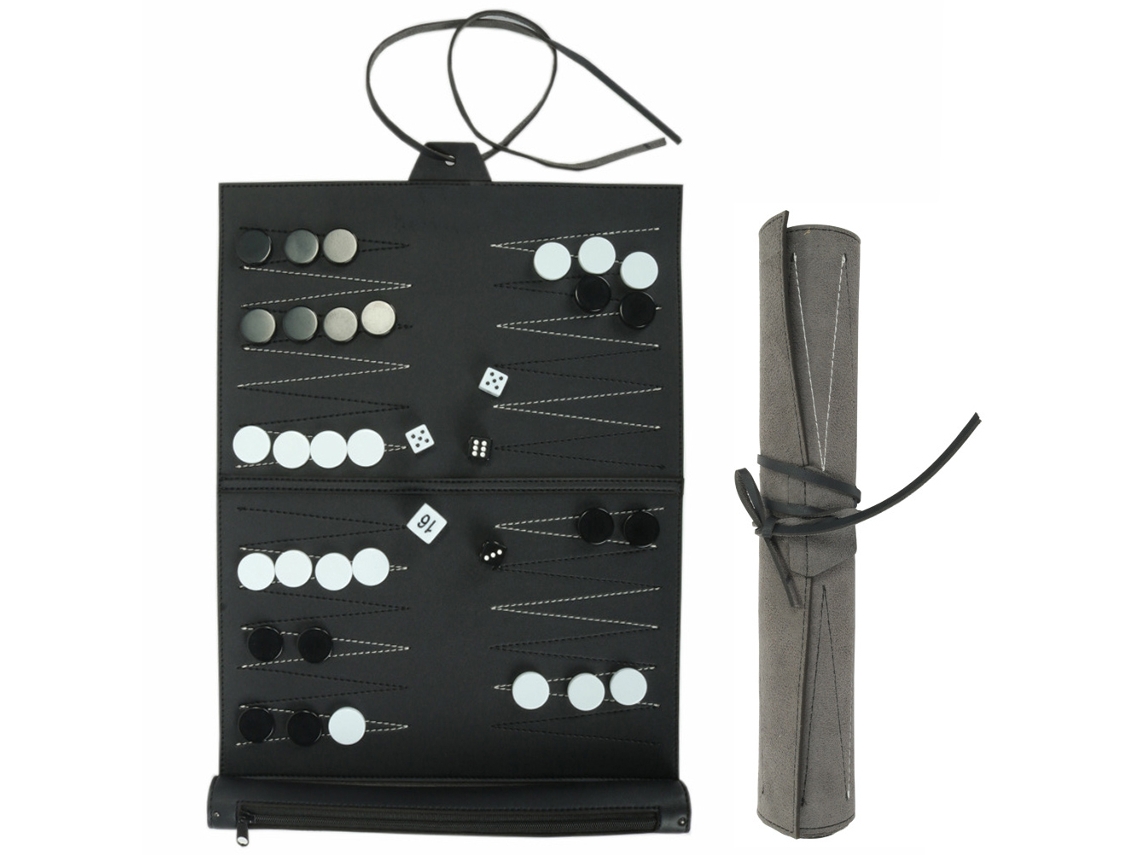 Tablero De Backgammon Plegable Portátil De Piel Sintética Con Bolsa Para Las Piezas - Regalo De Viaje