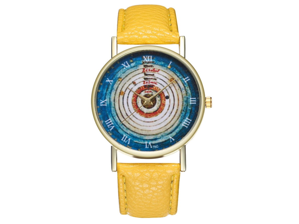 Reloj De Cuarzo Unisex Con Correa De Cuero Pu Y Dial Romano Zhoulianfa Amarillo