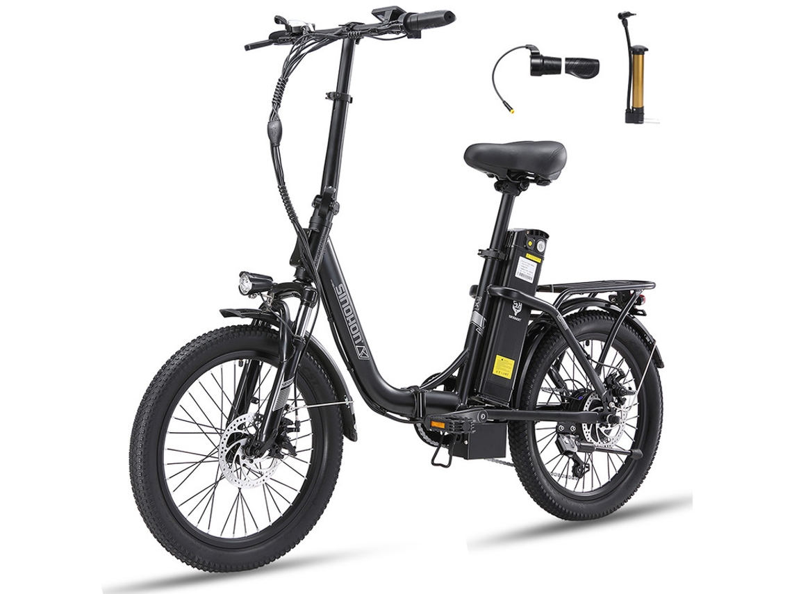 Bicicleta eléctrica Sinohon C20 de 250 W, 18 Ah, 25 km/h, 20 pulgadas, para mujer y hombre, 7 velocidades, sensor de par, color negro