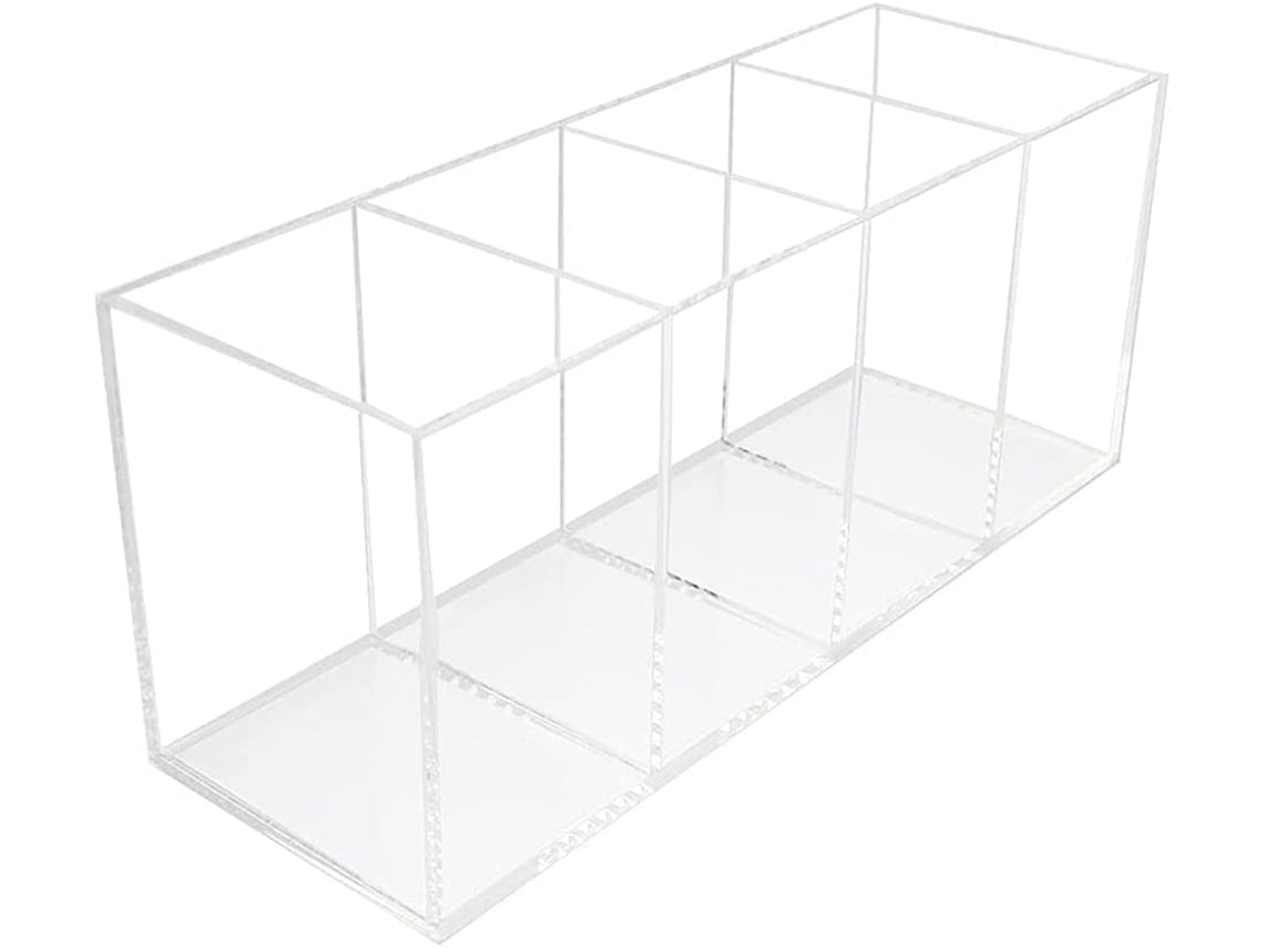 Portalápices De Acrílico Transparente, Dimensiones 225x76x95 Mm, 4 Compartimentos.