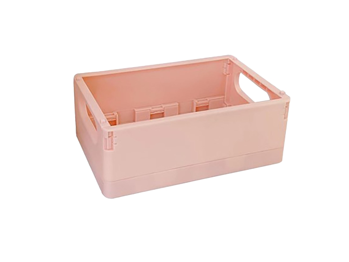 Caja De Almacenamiento Plegable De Plástico Apilable Rosa Claro Para Escritorio, Organizador De Materiales