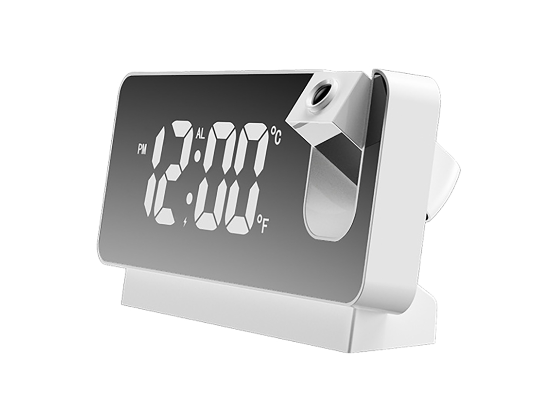 Reloj despertador digital Baok-reloj con proyección, pantalla grande, USB, silencioso y luminoso, para dormitorio, blanco.